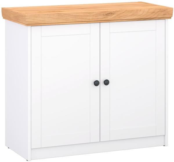 Homestyle4u Sideboard, Holz weiß / Eiche Massiv, 82 x 42 x 92,5 cm, Türen: 2