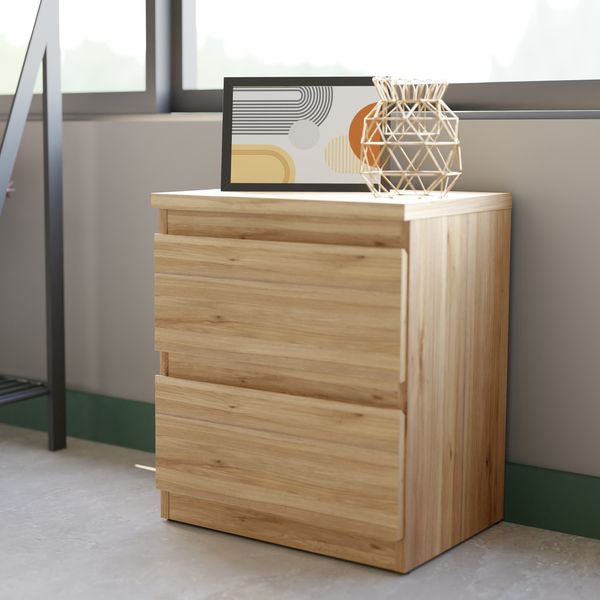 Forte EDMORE Kommode 40 45, Nachttisch mit 2 Schubladen, Beistelltisch, Holzwerkstoff, Mauvella Eiche Holzdekor, 41,8 cm breit x 49,3 cm hoch x 32,2 cm tief