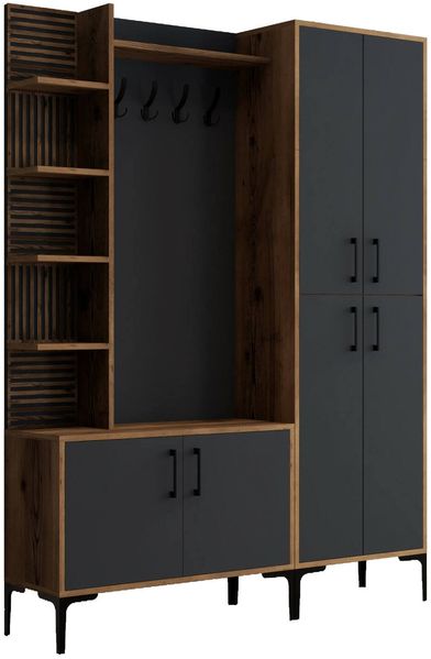 Dmora Eingangsmöbel Vivian, Moderner Eingang, Wandgarderobe, Multifunktions-Aufbewahrungskonsole, 150x35 h200 cm, Walnuss und Anthrazit