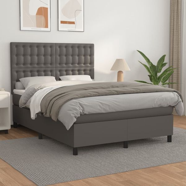 vidaXL Boxspringbett mit Matratze Grau 140x200 cm Kunstleder 3142849