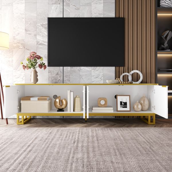 TV-Schrank 160 x 37,5 x 48 cm mit 4 Türen und offenem Fach – TV-Möbel aus MDF mit Eisenrahmen