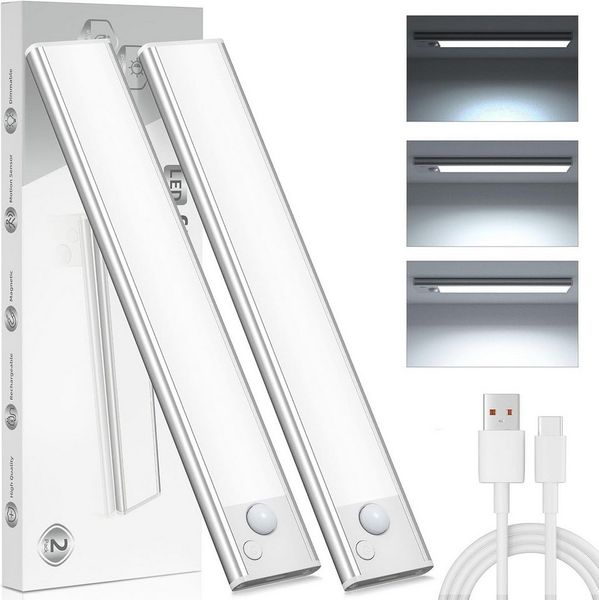 Athlix LED Unterbauleuchte LED Unterbauleuchte LED Unterbauleuchte kabellos, wiederaufladbar, LED fest integriert, USB wiederaufladbar, 3 Farbtemperaturen, Nachterkennung