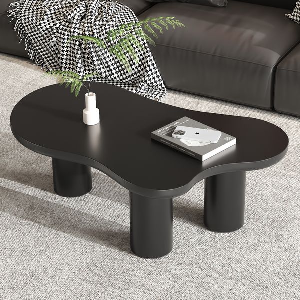 Couchtisch H 40,5 x T 66 x B 107 cm in Wolkenform, MDF lackiert, schwarz, mit PVC-Beinen