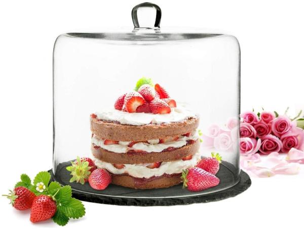 Glasglocke auf Schieferplatte 28x25cm Kuchenglocke Käseglocke Tortenplatte Haube