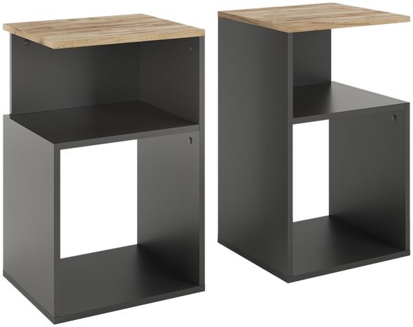 Nachttisch Elios Anthrazit/Goldkraft Eiche 2er Set Vicco