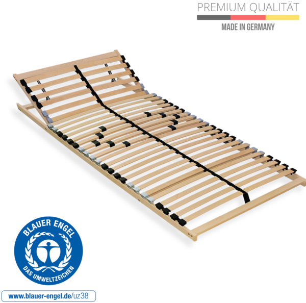 Ergonomisches 7-Zonen Lattenrost 90x200, massiver Buchenholzrahmen, 28 Federleisten, Made in Germany, verstellbares Kopfteil, bis 150 kg