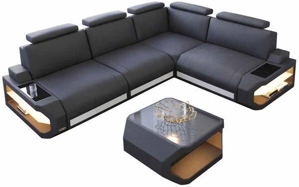 Couch Siena L Form in Leder - Büffelleder - grau-weiß - Rechts