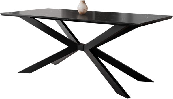 Esstisch Frolen (Farbe: Marmor Black Royal + Schwarz Hochglanz / Schwarz)