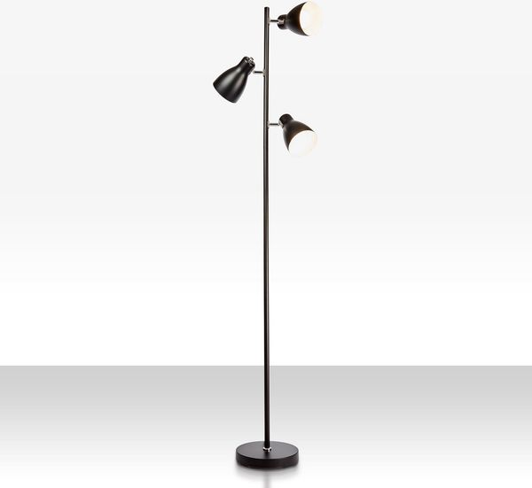 B.K.Licht - Stehlampe Vintage mit Fußtaster, schwenkbar, E27 Fassung, max. 25 Watt, Leselampe, Deko Wohnzimmer, Lampe, Deckenfluter, Standleuchte, Wohnzimmerlampe, Industrial, 166,5x22 cm, Schwarz