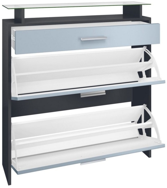 Vladon Garderobe Malea, Garderobenset bestehend aus 1 Hängeschuhschrank, 1 Wandspiegel und 2 Garderobenpaneele, Anthrazit matt/Schwarz matt, inkl. LED-Beleuchtung blau Bild 2