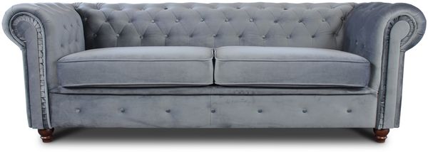 Sofa Chesterfield Asti 3-Sitzer, Couchgarnitur 3-er, Sofagarnitur, Couch mit Holzfüße, Polstersofa - Glamour Design, Velours (Grau (Velvet 10))