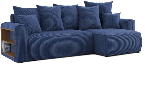 MEBLINI Schlafcouch mit Bettkasten - 238x142x73cm - Blau Cordstoff - SOLARIS - Kleines Ecksofa mit Schlaffunktion - Sofa mit Relaxfunktion und Kissen - Kleine Couch L-Form - Eckcouch