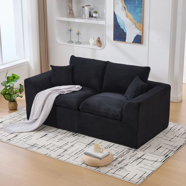 Flieks 2-Sitzer Sofa-Set, 2 kombinierbare Einzelsofas mit Kissen, Cord, Schwarz