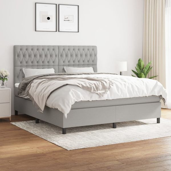 vidaXL Boxspringbett mit Matratze Hellgrau 180x200 cm Stoff, Härtegrad: H2 [3142033]