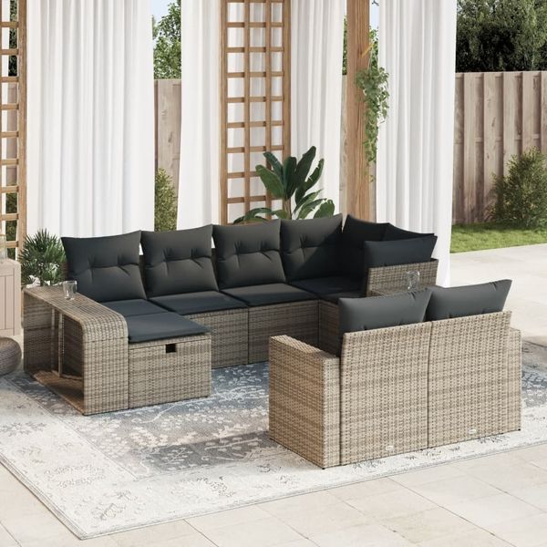 vidaXL 10-tlg. Garten-Sofagarnitur mit Kissen Grau Poly Rattan 3326064