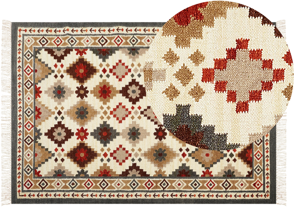 Kelim Teppich Wolle mehrfarbig 140 x 200 cm orientalisches Muster Kurzflor GHUKASAVAN