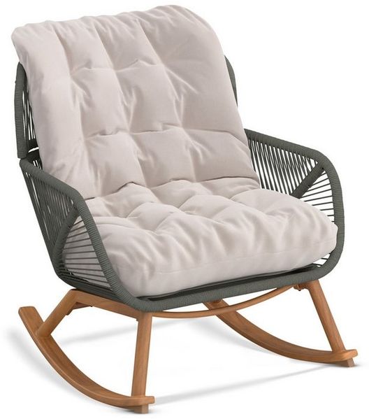 KHG Schaukelsessel mit grüner Rope-Bespannung für Garten und Terrasse (Relaxsessel aus Aluminium mit bequemem Sitzkissen in Beige, 1-St, wetterfest, 120kg belastbar, 80 x 87 x 107 cm)