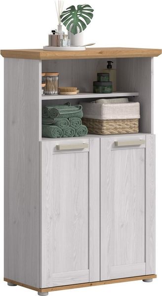welltime Midischrank COSENZA, Höhe 116cm, 2 Türen, 2 offene Fächer, 3 Einlegeböden (1-St, in Landhausoptik, mit weiteren Artikel der Serie kombinierbar) Midischrank, Badschrank, Bad, Badezimmer