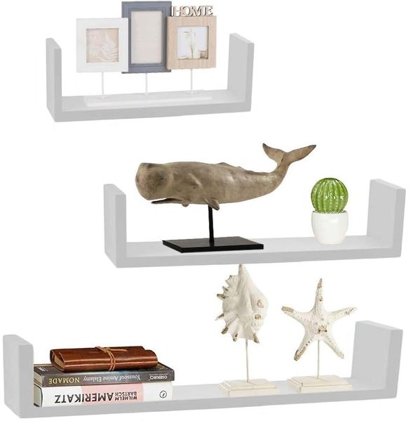 BAKAJI Set mit 3 Wandregalen, modernes Design mit seitlichen Kanten, Regal, Regal, 1 Regal aus MDF-Holz, Verschiedene Größen (Perlweiß)