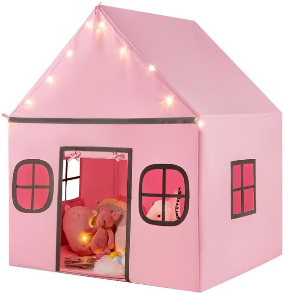 Spielhaus Kinder Indoor Kinderzelt mit Sternlichter & Gepolsterte Matte Rosa + Schwarz