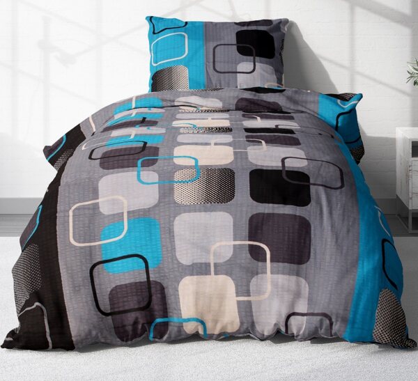 Heubergshop Bettwäsche, Seersucker, 2 teilig, 155x220cm + 80x80cm Karo Türkis Grau Schwarz Baumwolle (396/3-H) Bild 4