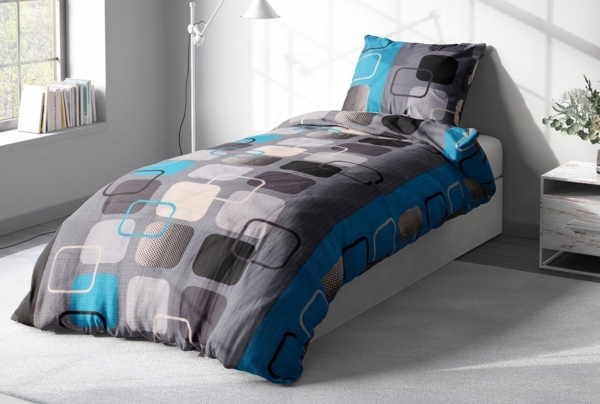 Heubergshop Bettwäsche, Seersucker, 2 teilig, 155x220cm + 80x80cm Karo Türkis Grau Schwarz Baumwolle (396/3-H) Bild 2