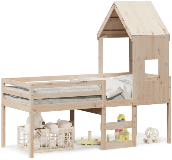 vidaXL Hochbett mit Dach 90x200 cm Massivholz Kiefer 3282013