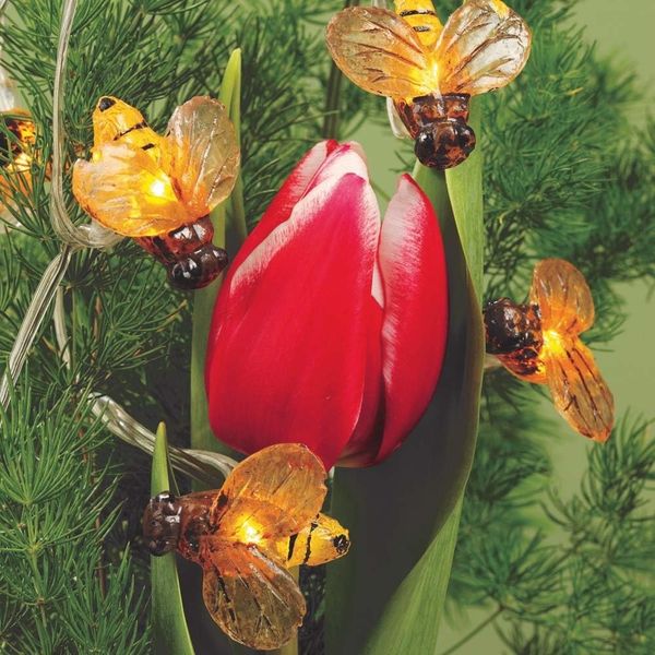 hellum Solar Bienen Lichterkette, Lichterkette außen solar mit 20 warmweiße LED, 380 cm Lichtlänge, 9m 151473