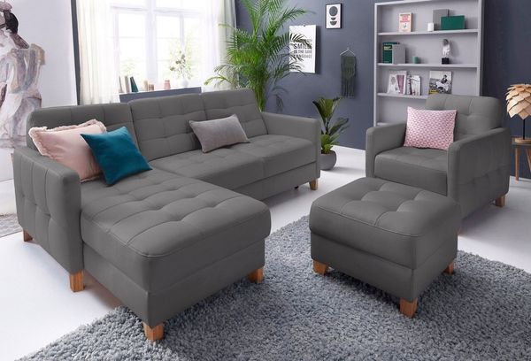 exxpo - sofa fashion Ecksofa Elio, kompakt und komfortabel, bequem und zeitloses Design, L-Form, wahlweise mit Bettfunktion