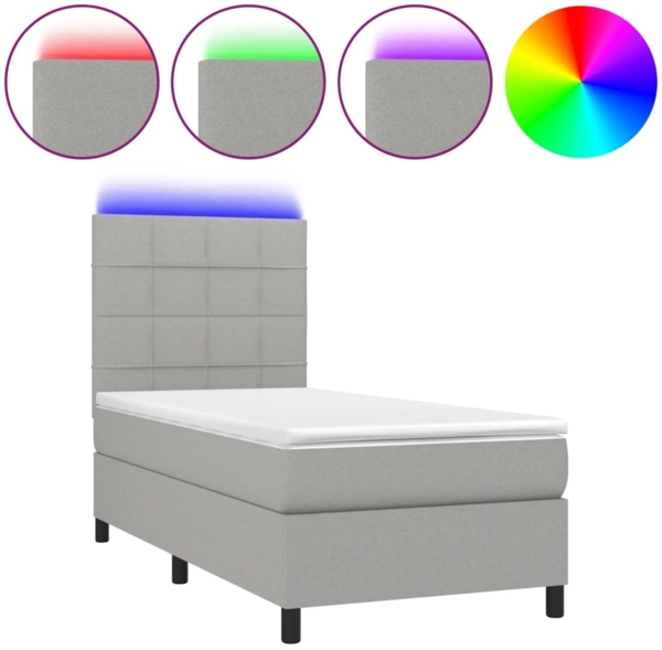 vidaXL Boxspringbett mit Matratze & LED Hellgrau 90x190 cm Stoff 3134837