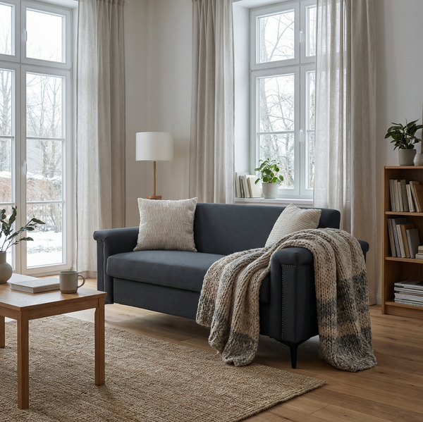 2-Sitzer-Sofa 172 x 72 x 82 cm in Dunkelgrau – Feinleinen, Massivholz und stabile Metallfüße