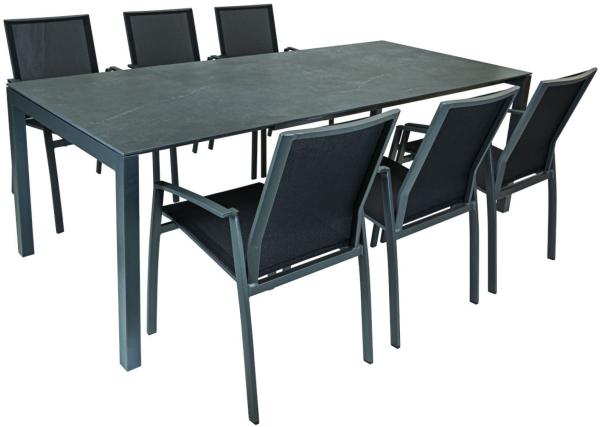 SIT Mobilia 7-tlg Sitzgruppe Etna/Argentina Alu anthrazit/Dekton/schwarz 160/220x95