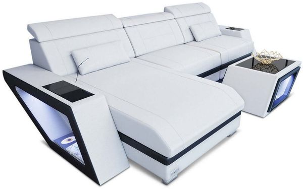 Mini Ecksofa Catania aus Leder – Modern & Komfortabel - Echtleder - Weiß-Schwarz - Links