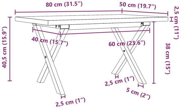 vidaXL Couchtisch X-Gestell 80x50x40,5cm Massivholz Kiefer & Stahl 3282750 Bild 10