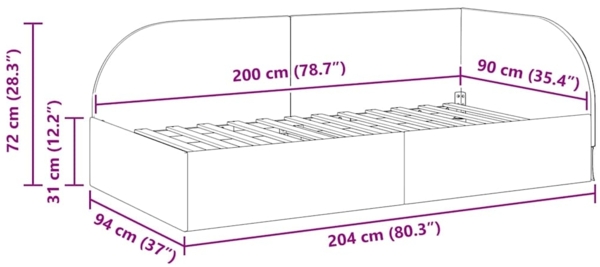vidaXL Eckbettgestell mit Kopfteil Gelb 90 cm x 200 cm Stoff 42016652 Bild 10