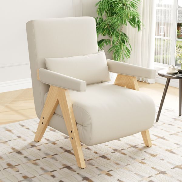 1-Sitzer Schlafsessel B 87 x T 64 x H 60 cm aus Leinenstoff, 3-in-1 mit Schlaffunktion