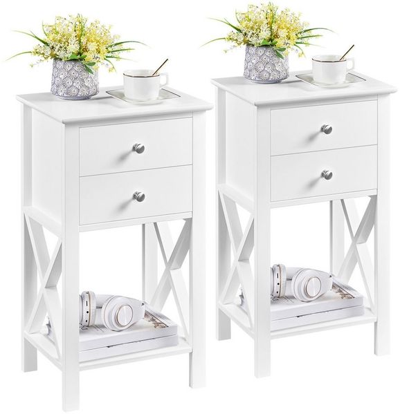 Yaheetech Nachttisch 40 x 30 x 70 cm (2-St), Beistelltisch mit 2 Schubladen & 1 Ablagefach