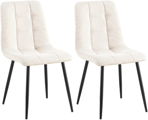 CLP 2er Set Esszimmerstuhl Tilde gepolstert mit Rückenlehne bis 150 kg belastbar,creme Cord