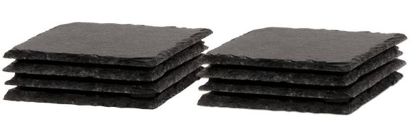 BigDean 8er Set Schiefer Untersetzer 10x10cm - Tisch-untersetzer, Servierplatten - 4 Gummifüße zum Schutz - Ideal für Gläser, Becher und als Dekoration für Kerzen