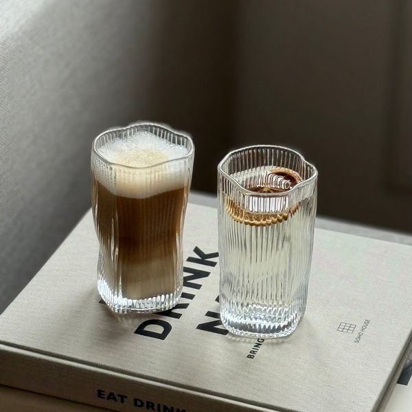 Zoha Gläser-Set Diamond Stripe Gläser 200/ 280 ml Set – Trinkgläser, Kaffeeglas, 4-tlg, ideal für Tee, Kaffee, Iced Coffee oder Saft
