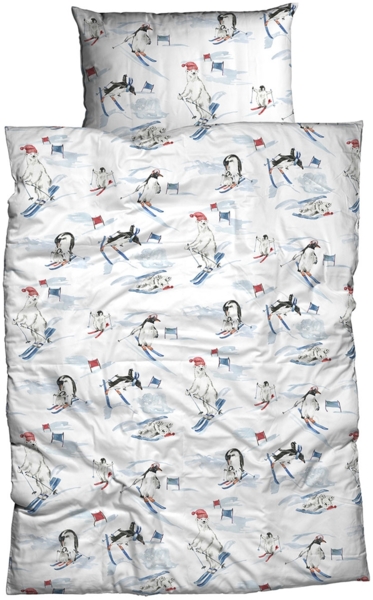 Dormabell Biber Bettwäsche 135x200 Pinguin Eisbär Skifahrer Winter Piste Schnee