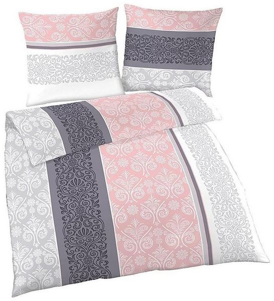 soma Bettwäsche Biber Bettwäsche rosa quarz grau Ornamente, Bettbezug Kopfkissenbezug Set kuschelig weich hochwertig