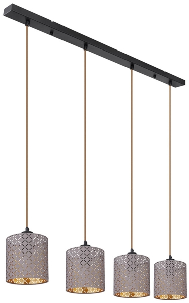 Hängeleuchte, Textil, schwarz matt, grau, H 150 cm