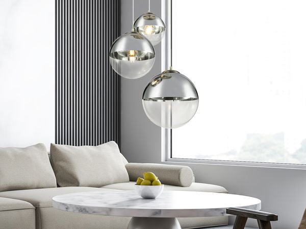 LED Pendelleuchte 3-flammig mit Glaskugeln in Chrom & Klarglas, Ø 51cm