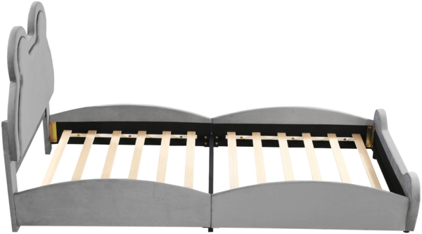 Merax Polsterbett Schönes Kinderbett, 90 x 200 cm, Bärenform. Einzelbett aus hautfreundlichem samt, grau Bild 6