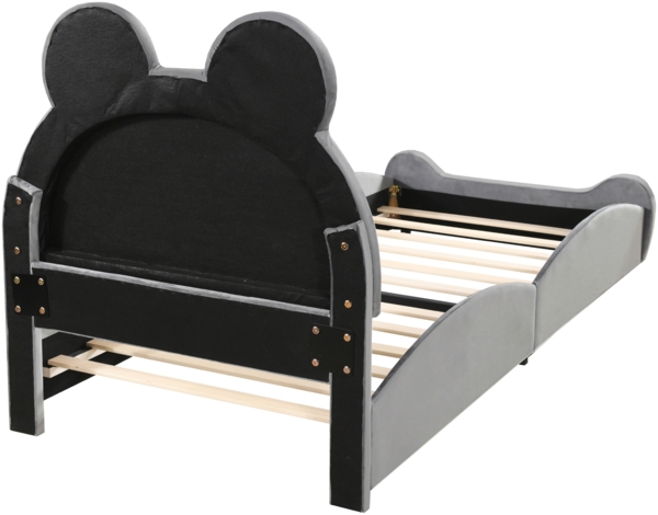 Merax Polsterbett Schönes Kinderbett, 90 x 200 cm, Bärenform. Einzelbett aus hautfreundlichem samt, grau Bild 8