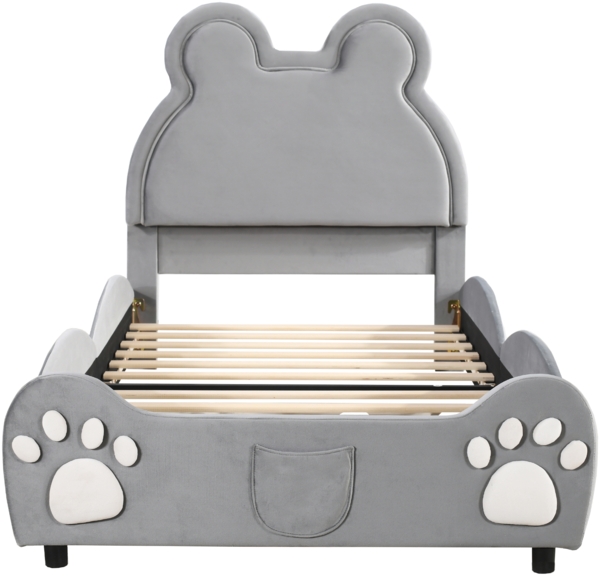 Merax Polsterbett Schönes Kinderbett, 90 x 200 cm, Bärenform. Einzelbett aus hautfreundlichem samt, grau Bild 9