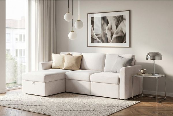 Dorel Home Ecksofa NORDHUS, L-Form, 200 cm, Recamiere rechts/links montierbar, großer Stauraum, softer Cord und feiner Webstoff-Bezug