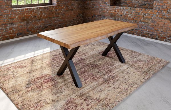 SAM® Baumkantentisch Larne, Akazie Massivholz naturfarben 50mm natürliche Baumkante X Gestell