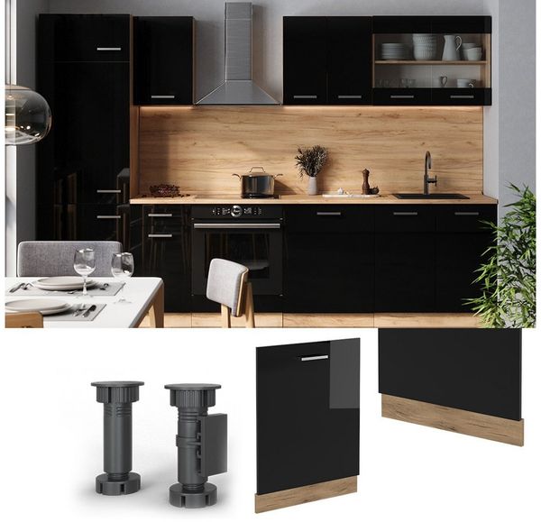 Geschirrspülblende R-Line Schwarz Hochglanz 60 cm ohne Arbeitsplatte Vicco Bild 2